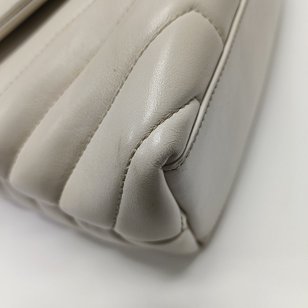 LOULOU Small Chevron Calfskin White