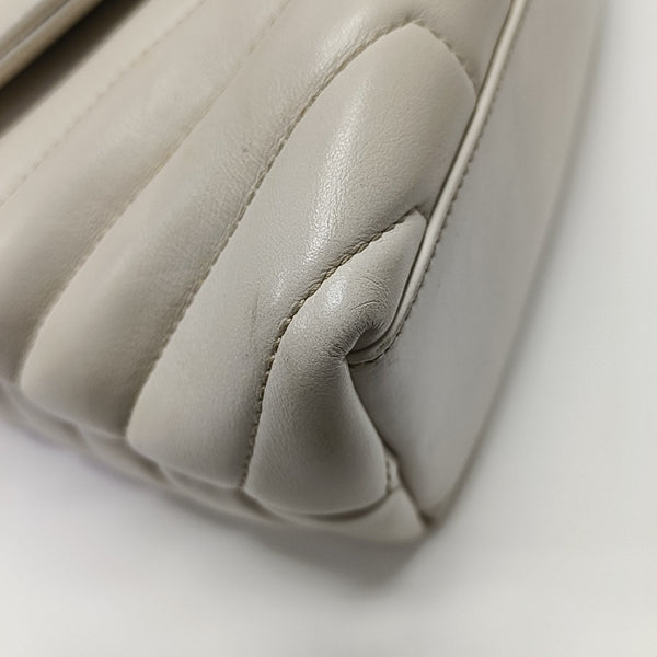 LOULOU Small Chevron Calfskin White