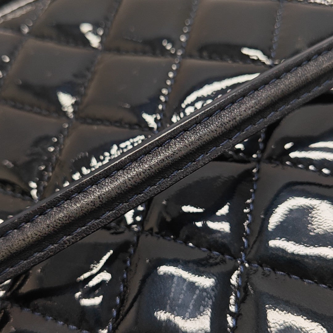 Quilted Patent Leather Top Handle Bag Blue