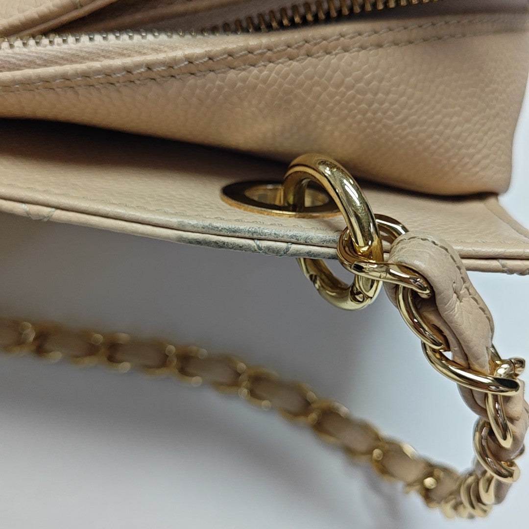 CHANEL PETITE Quilted Grained Calfskin Beige