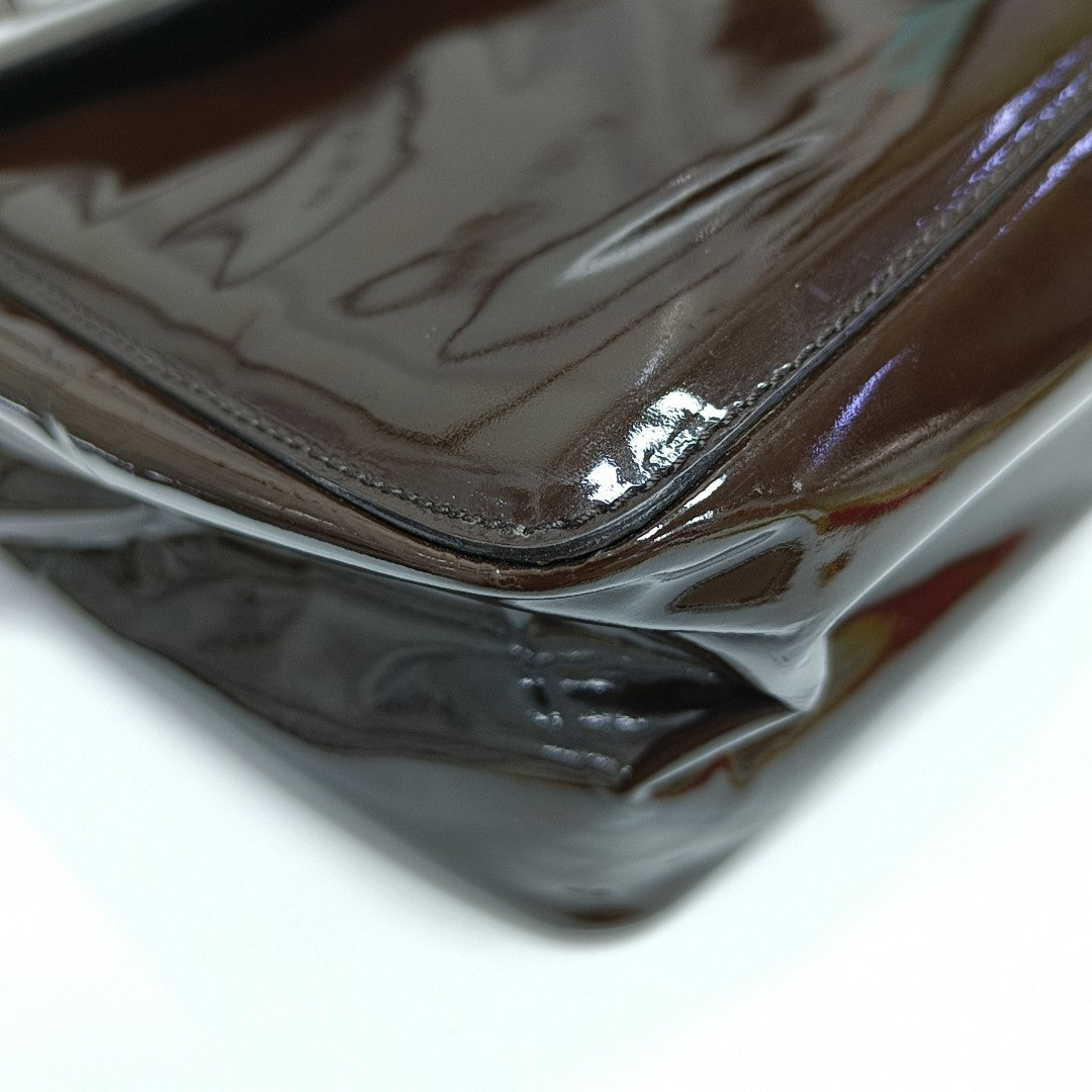 Patent Leather Top Handle Bag Brown