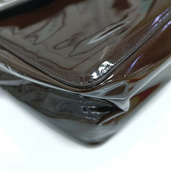 Patent Leather Top Handle Bag Brown