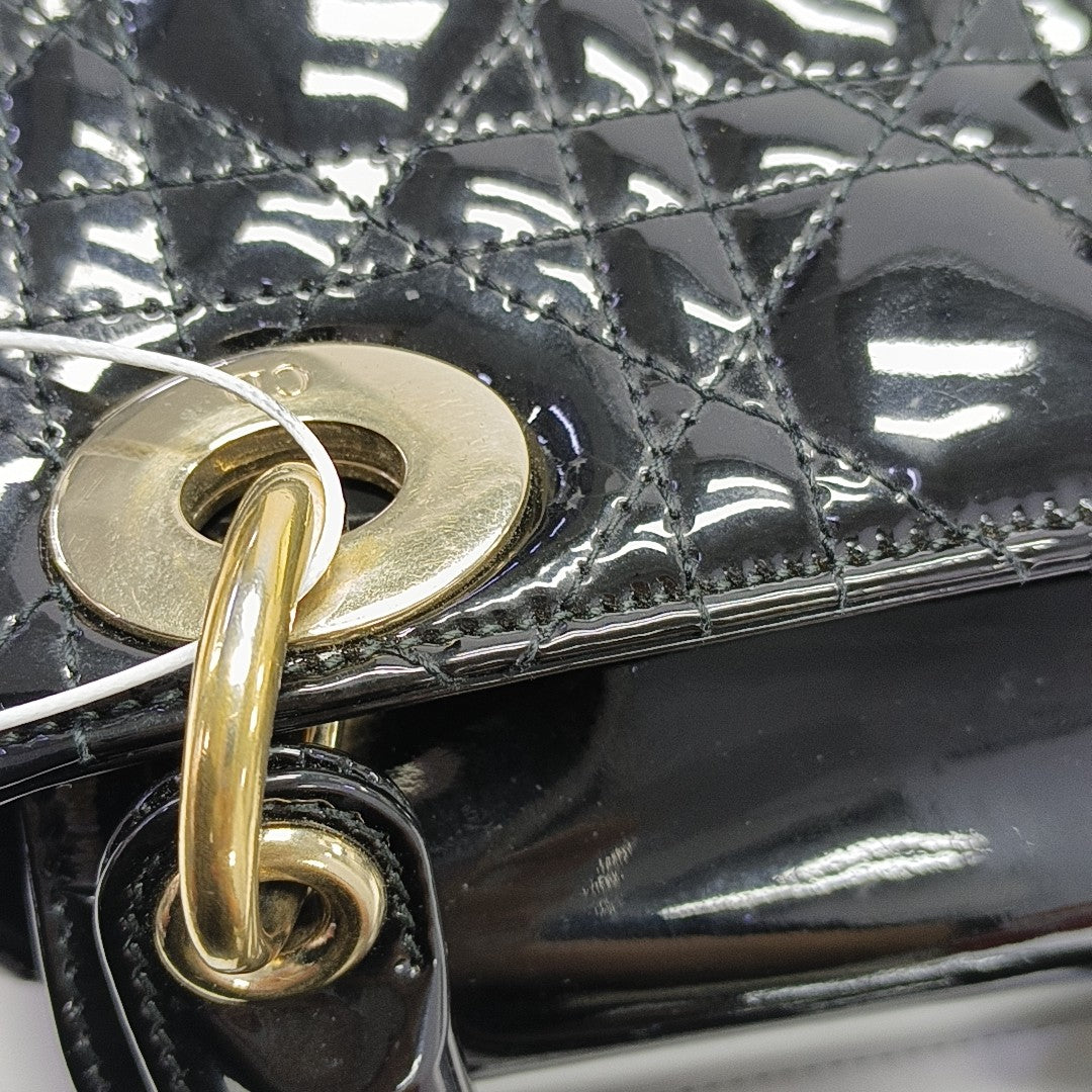 Lady Dior Mini Cannage Patent Leather Black