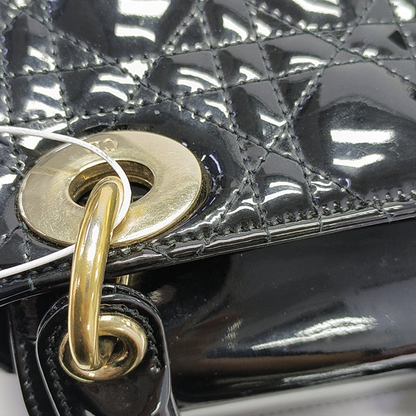 Lady Dior Mini Cannage Patent Leather Black