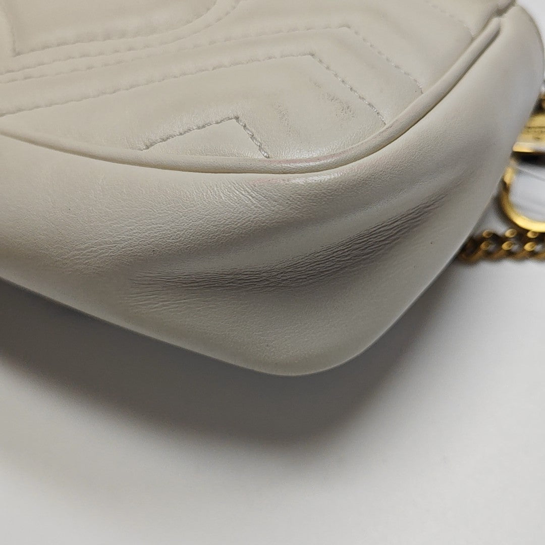 GG Marmont Mini Quilted Calfskin White