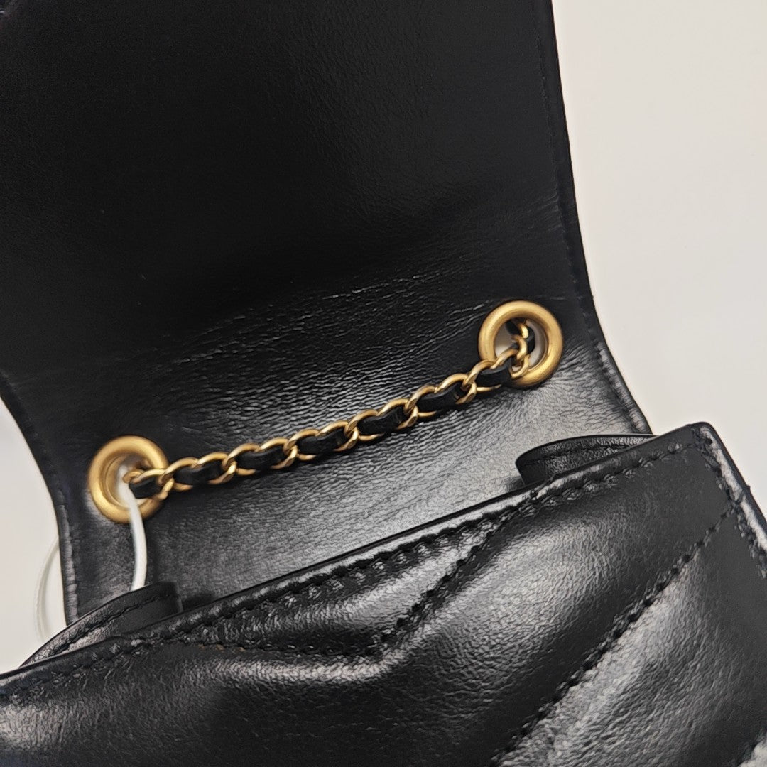Chevron Calfskin Shoulder Bag Black