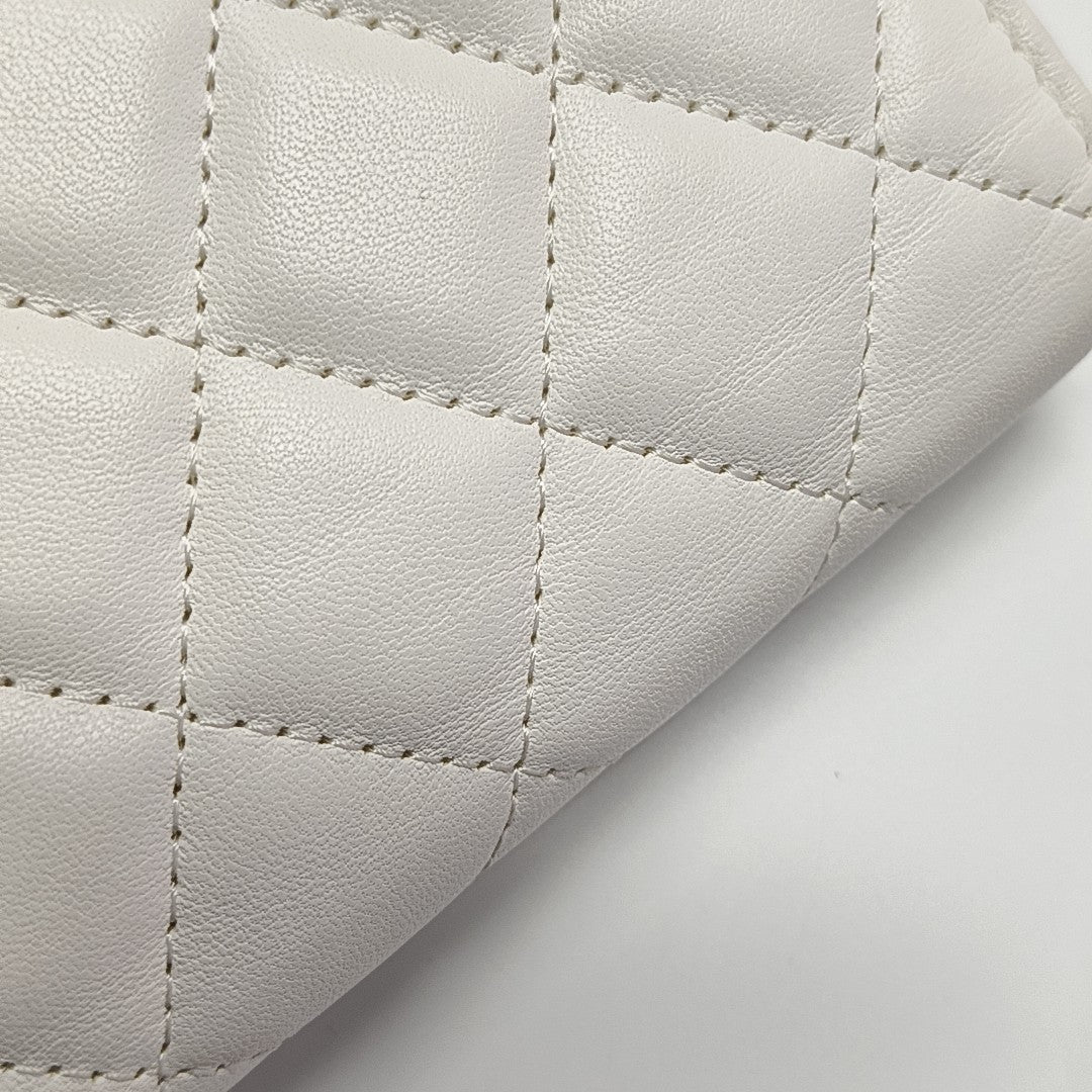 Quilted Lambskin Shoulder Bag White