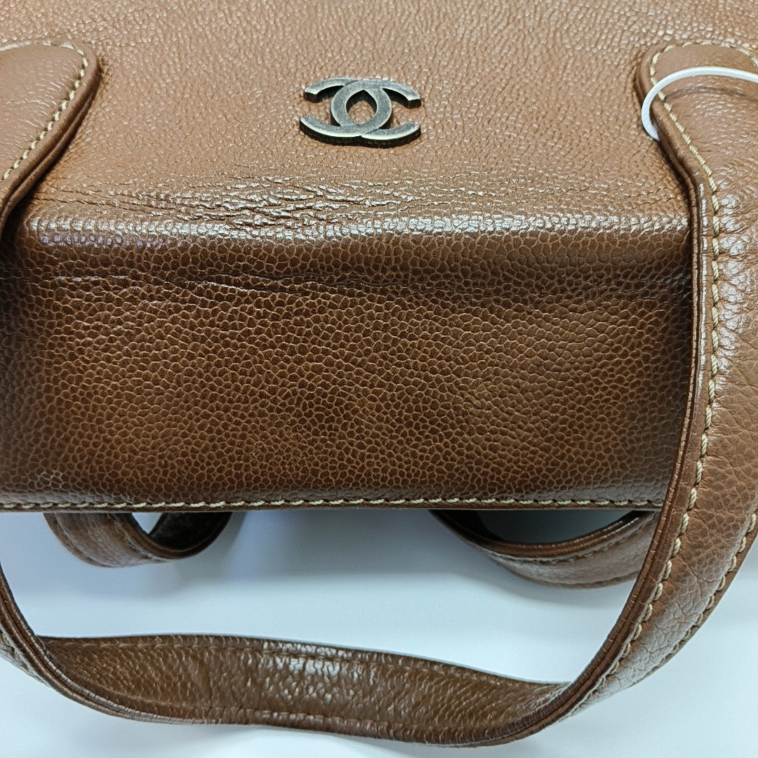 Grained Calfskin Shoulder Bag Brown