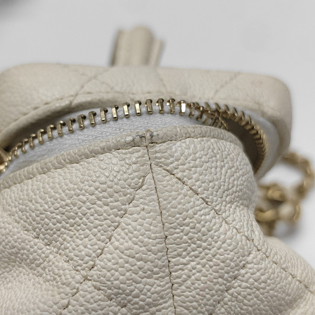 Quilted Grained Calfskin Shoulder Bag Mini White