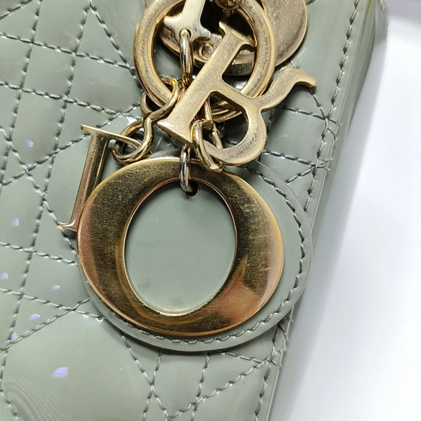 Lady Dior Mini Cannage Patent Leather Green