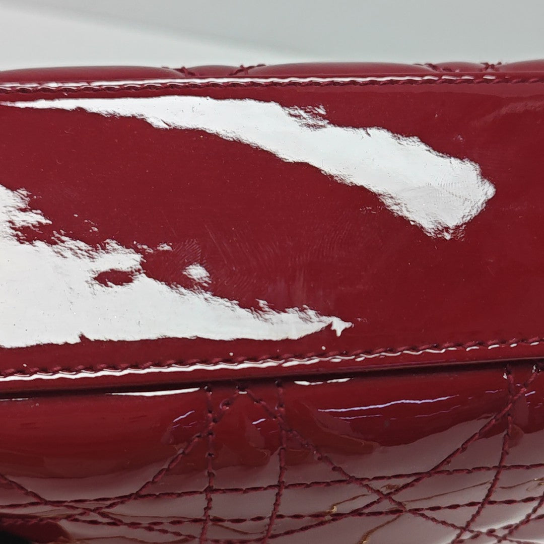Lady Dior Mini Cannage Patent Calfskin Red