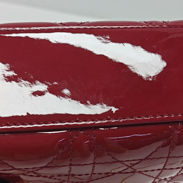 Lady Dior Mini Cannage Patent Calfskin Red