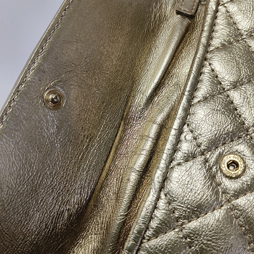 Quilted Calfskin Top Handle Bag Gold
