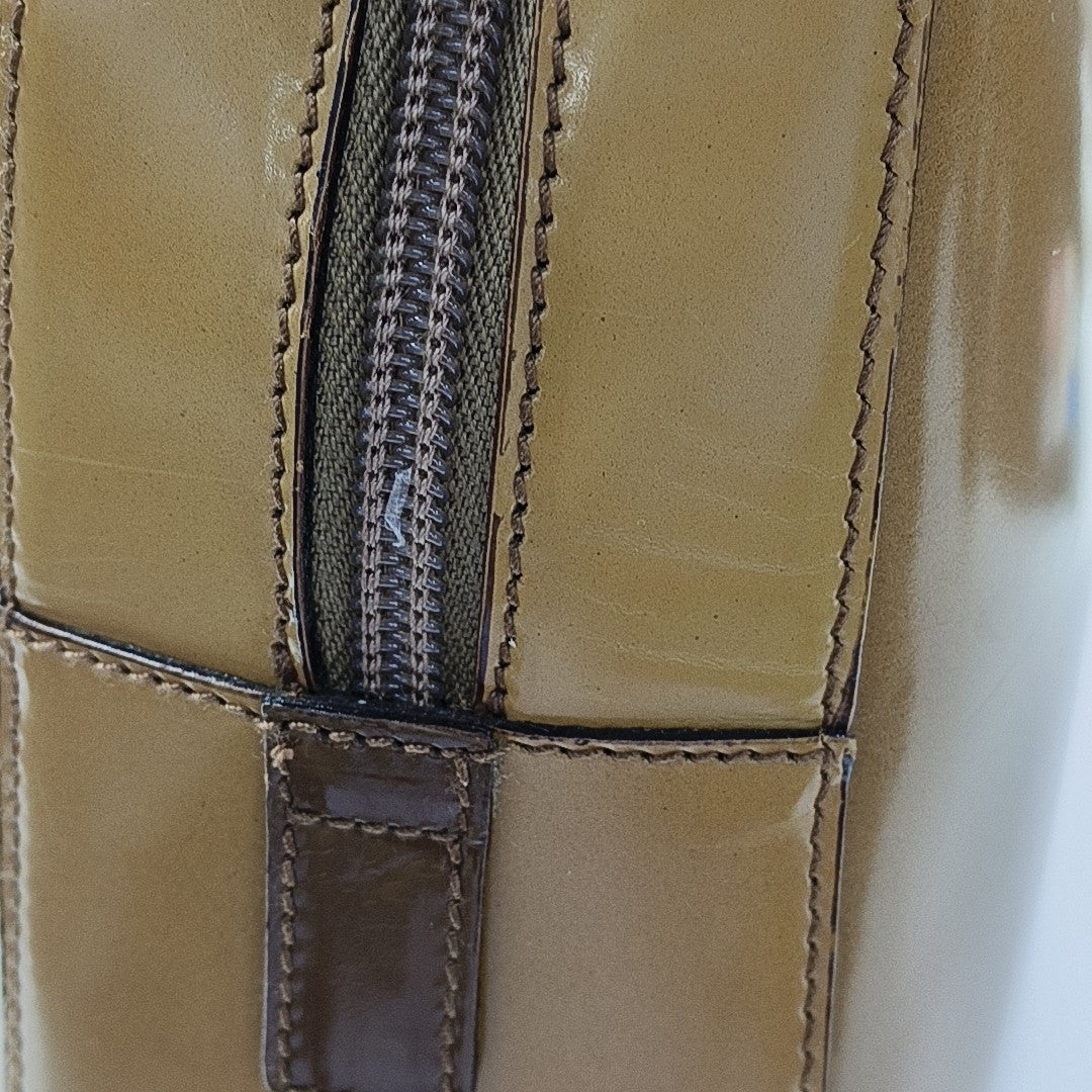 Patent Leather Top Handle Bag Brown