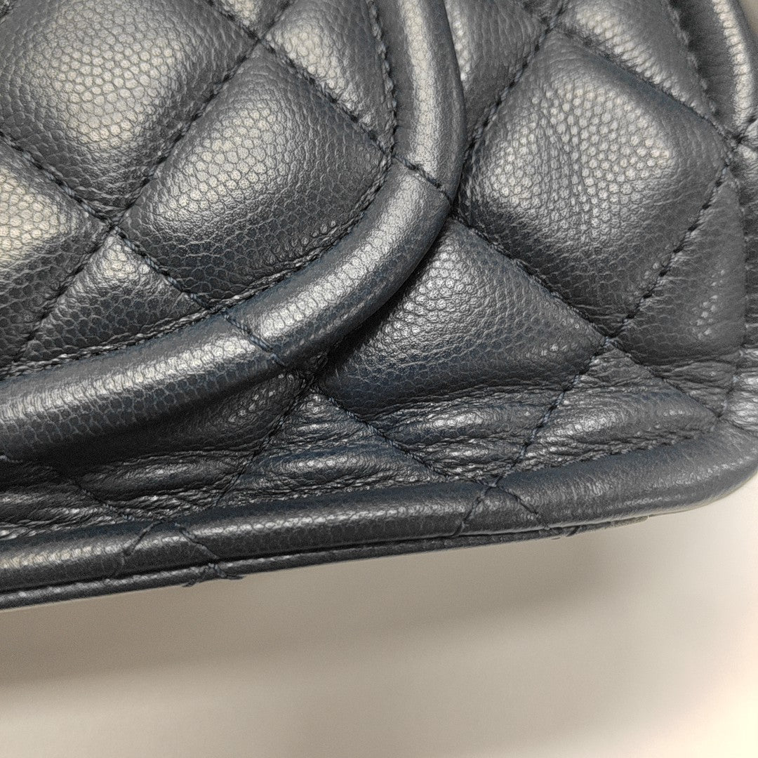 Quilted Grained Calfskin Shoulder Bag Medium Blue