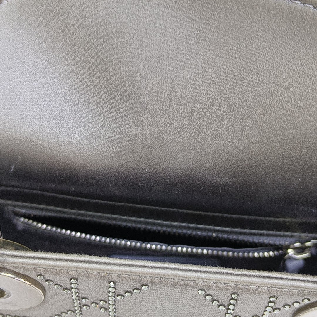 Lady Dior Mini Cannage Silk Satin Gray