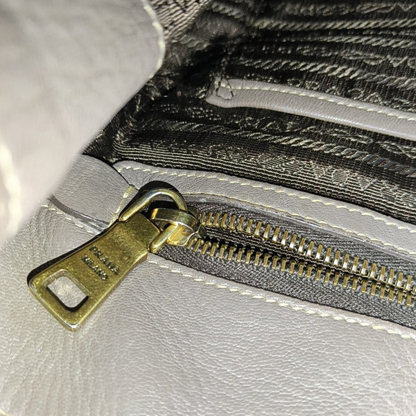 Teal Vitello Daino Front Zip Tote Calfskin Gray