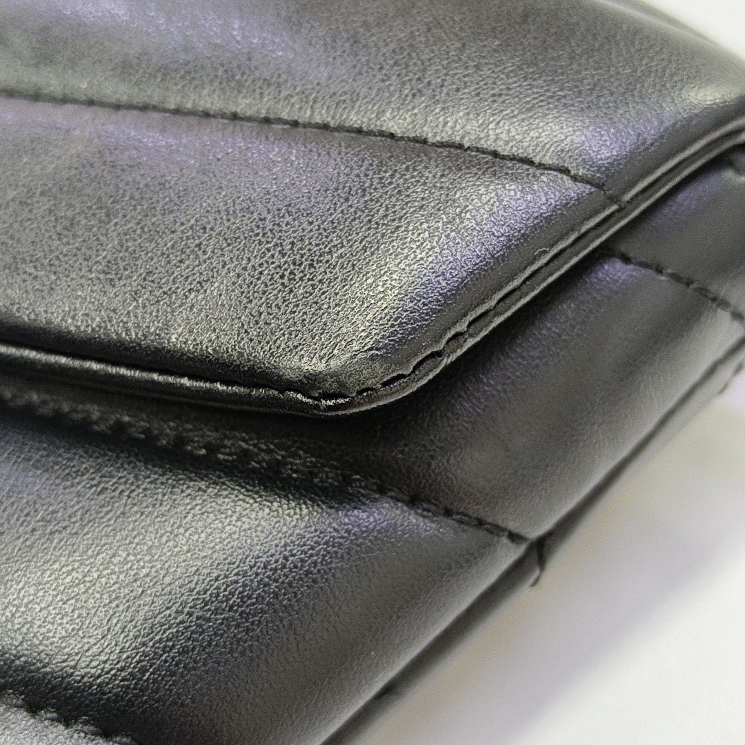 Chevron Calfskin Shoulder Bag Black