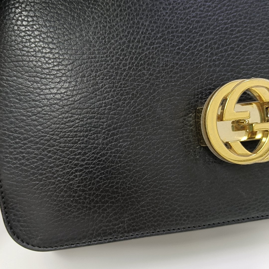 Interlocking G Large Calfskin Black