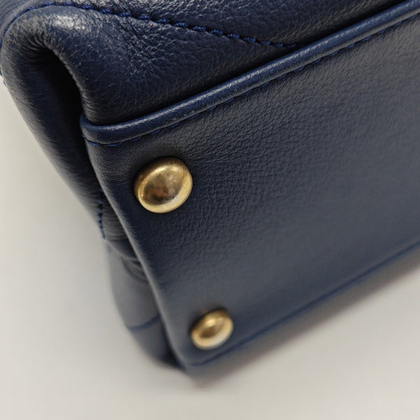 Chevron Calfskin Shoulder Bag Blue