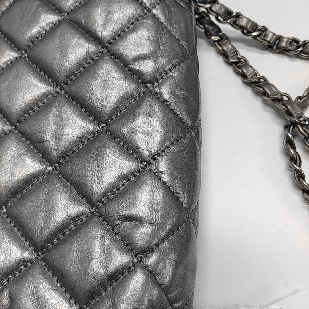 Quilted Calfskin Shoulder Bag Silver