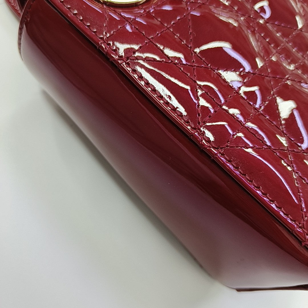 Lady Dior Mini Cannage Patent Leather Red