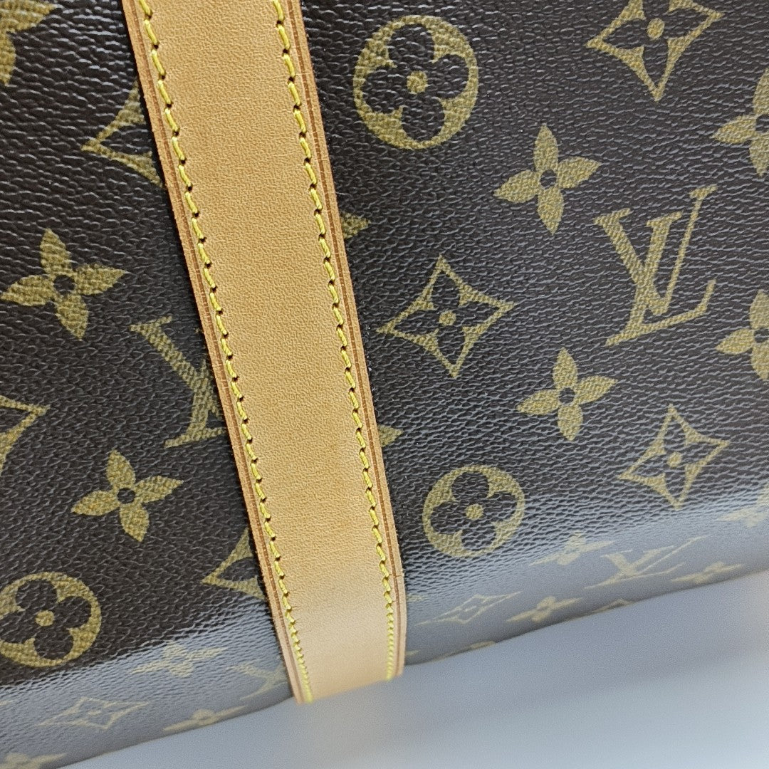 KEEPALL 55 Monogram Coated Canvas Brown