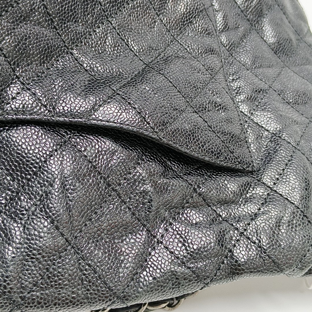 Quilted Grained Calfskin Shoulder Bag Black