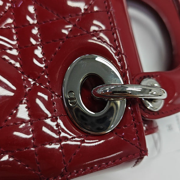 Lady Dior Mini Cannage Patent Leather Red