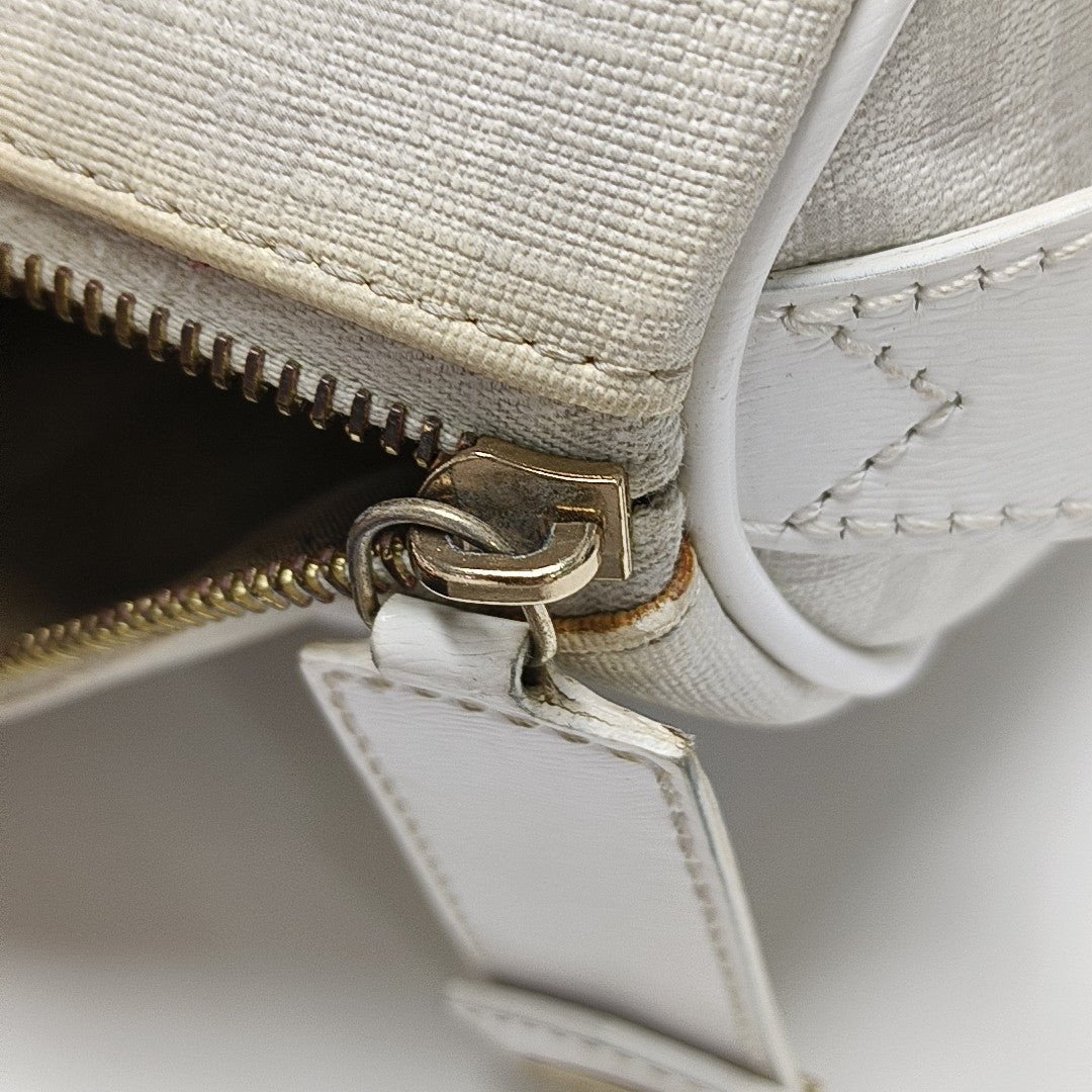 Coated Canvas Top Handle Bag White
