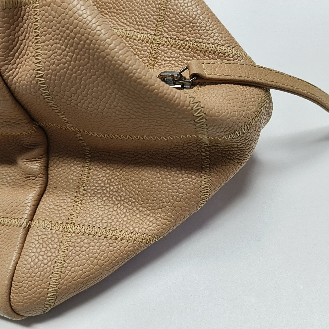 SQUARE STITCH Quilted Grained Calfskin Beige