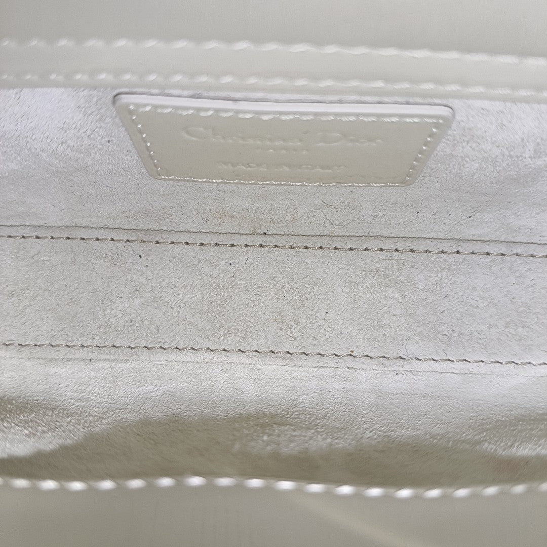Lady D-Joy Super Mini Cannage Patent Leather White