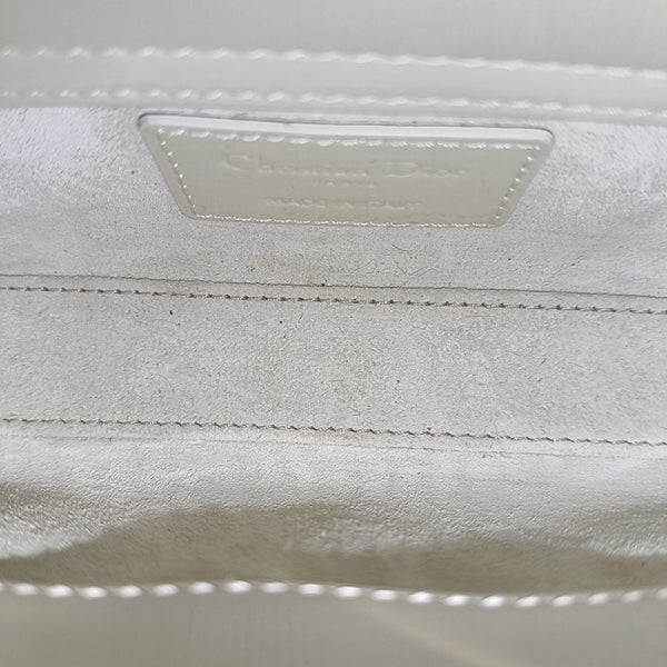 Lady D-Joy Super Mini Cannage Patent Leather White