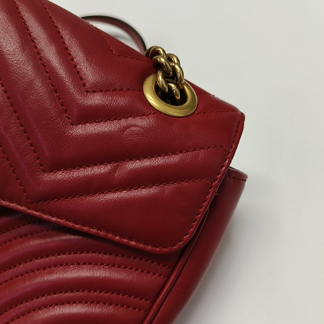 GG Marmont Medium Quilted Calfskin Red