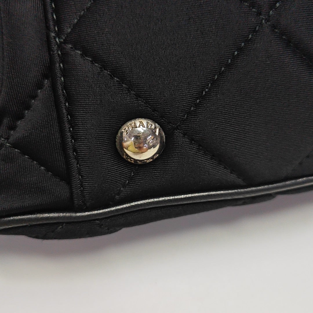 Quilted Fabric Top Handle Bag Black