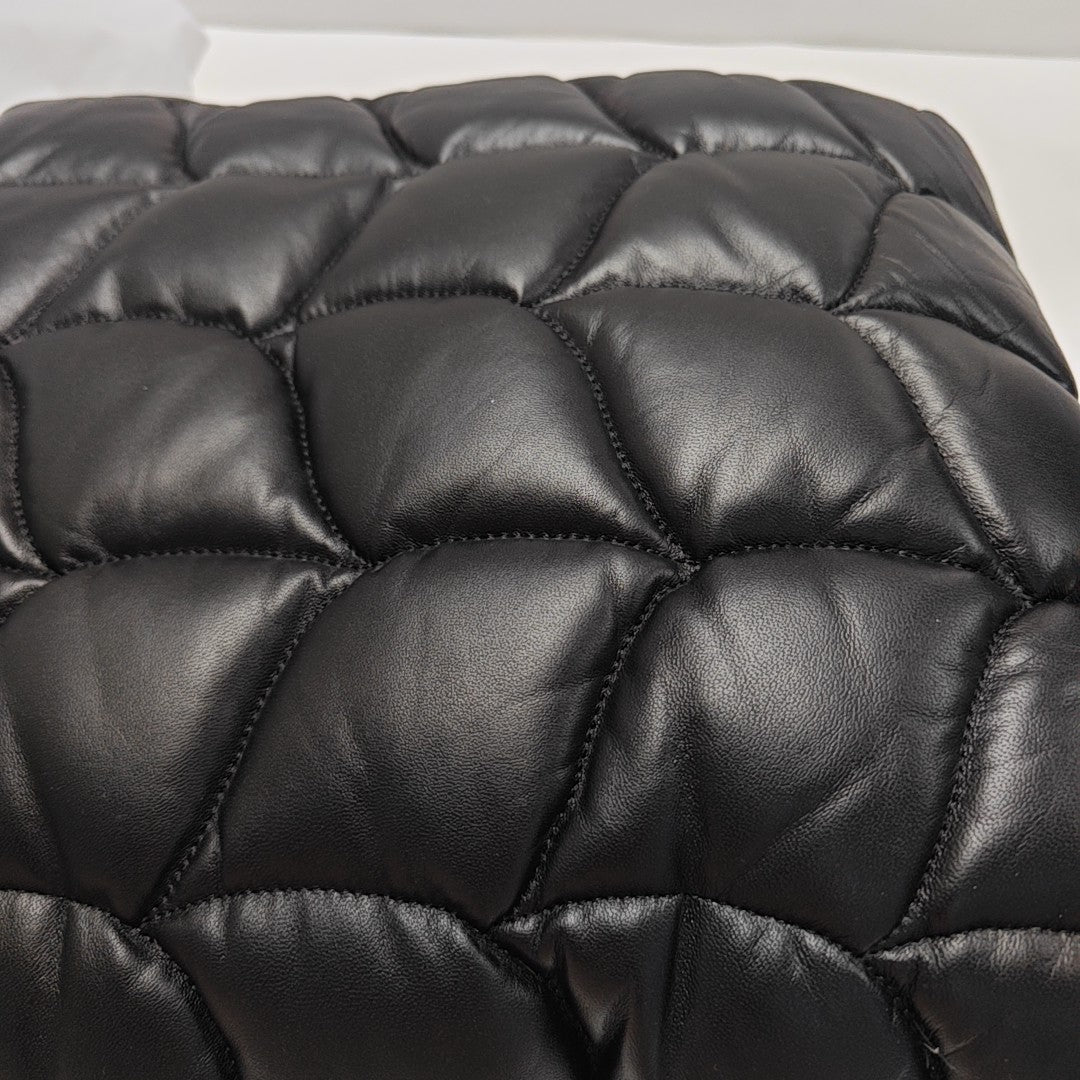 Quilted Leather Top Handle Bag Black