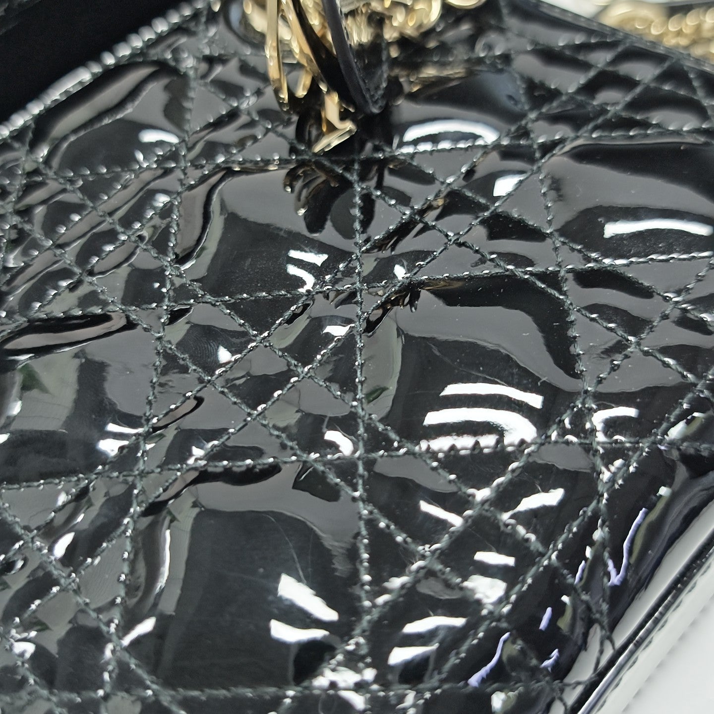 Lady Dior Mini Cannage Patent Leather Black