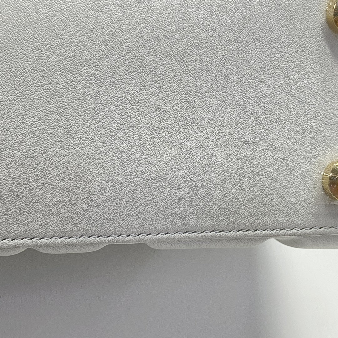 Quilted Calfskin Top Handle Bag White