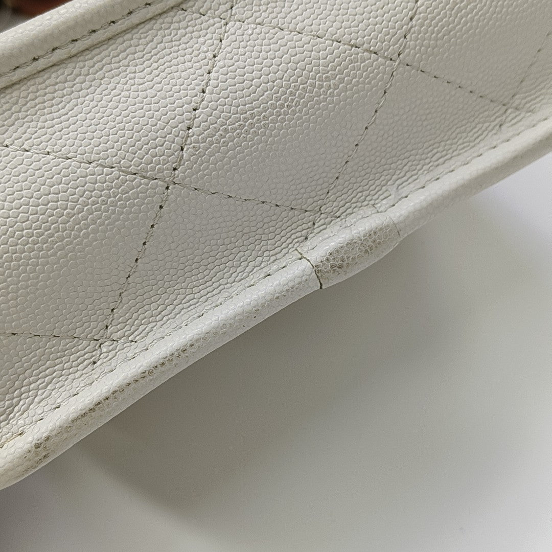Quilted Grained Calfskin Shoulder Bag Small White