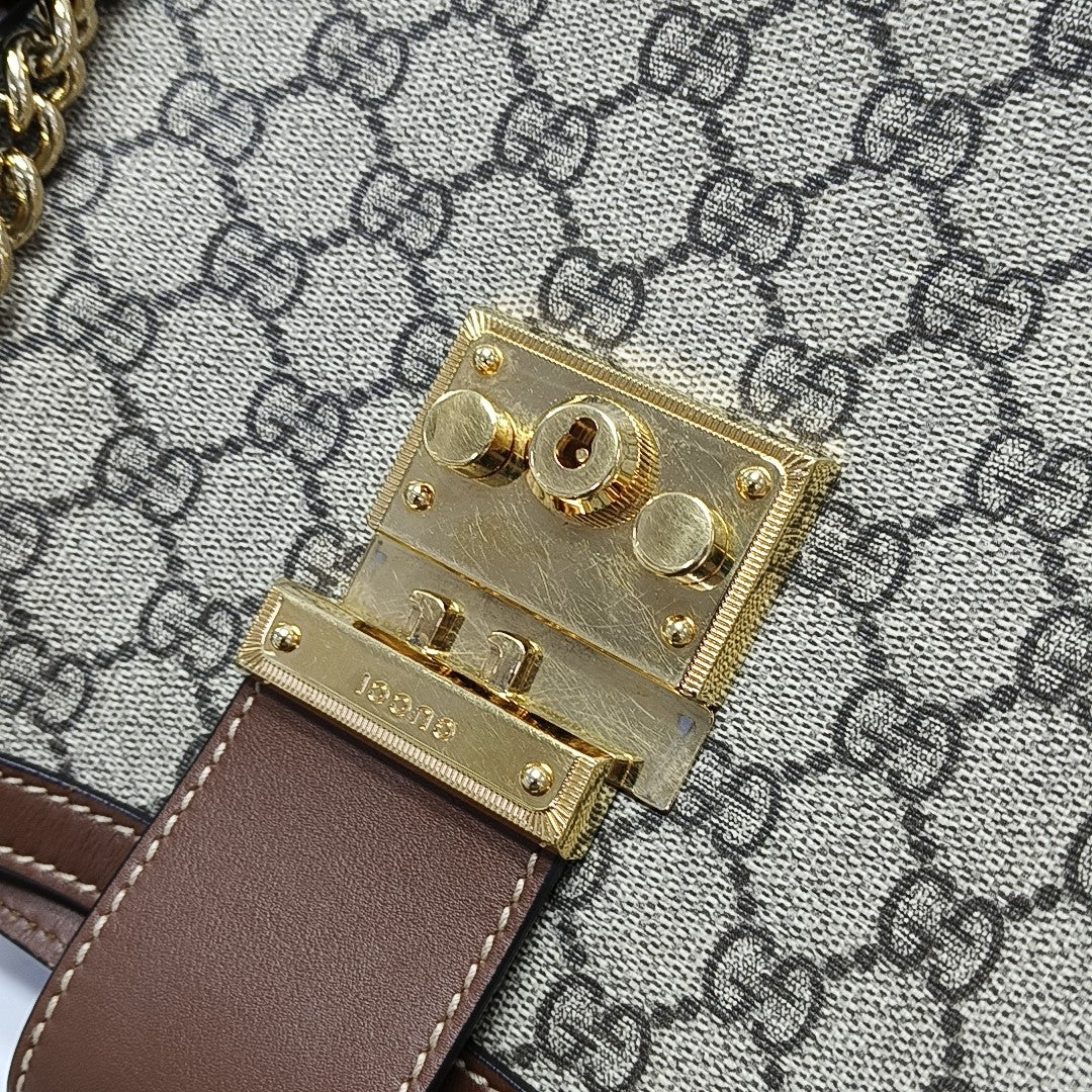 Padlock Medium Monogram Coated Canvas Beige