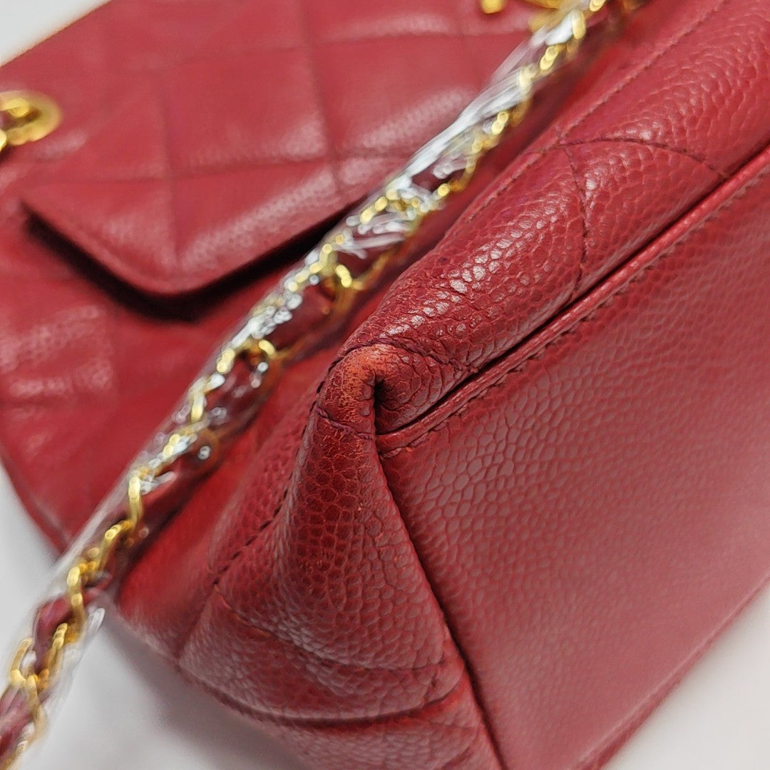 VINTAGE CC LOGO Quilted Grained Calfskin Red