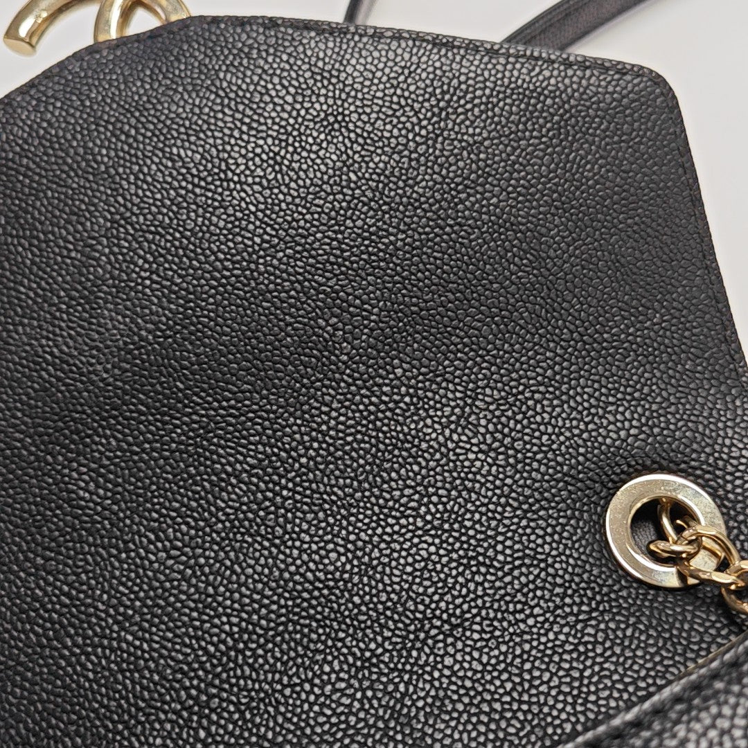 Quilted Grained Calfskin Shoulder Bag Black
