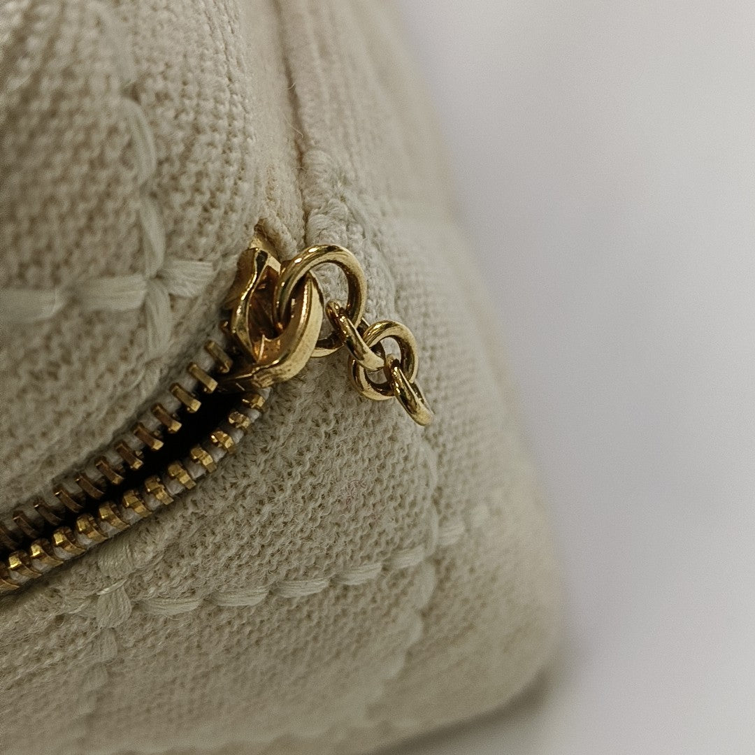 Quilted Fabric Top Handle Bag Beige