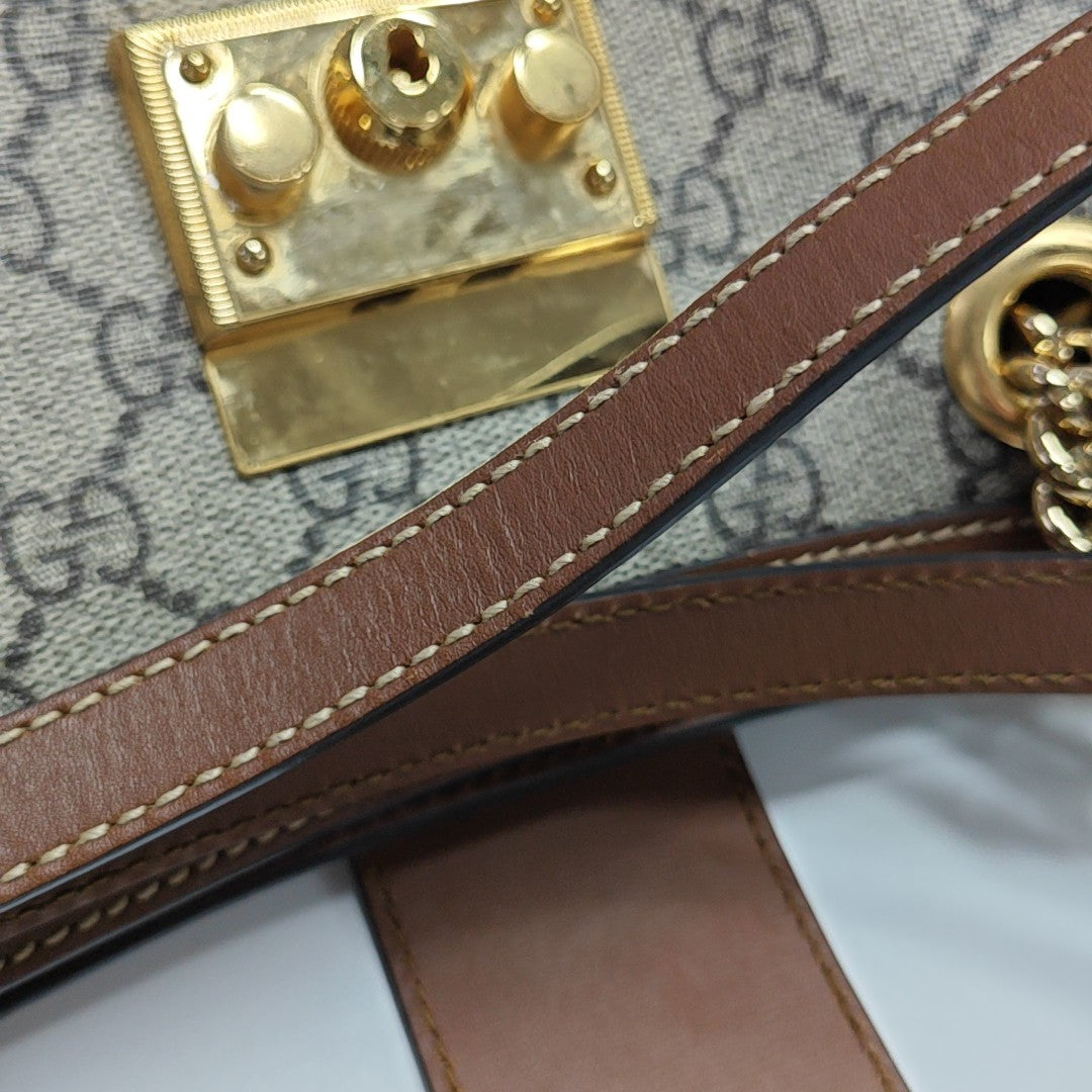 Padlock Small Monogram Coated Canvas Beige
