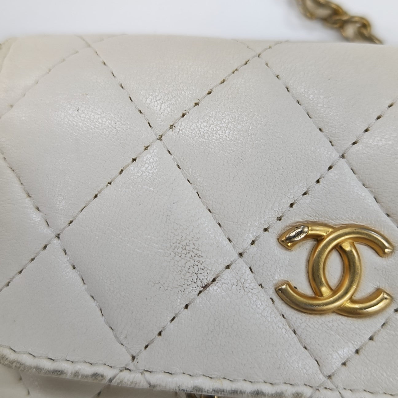 Quilted Lambskin Shoulder Bag White