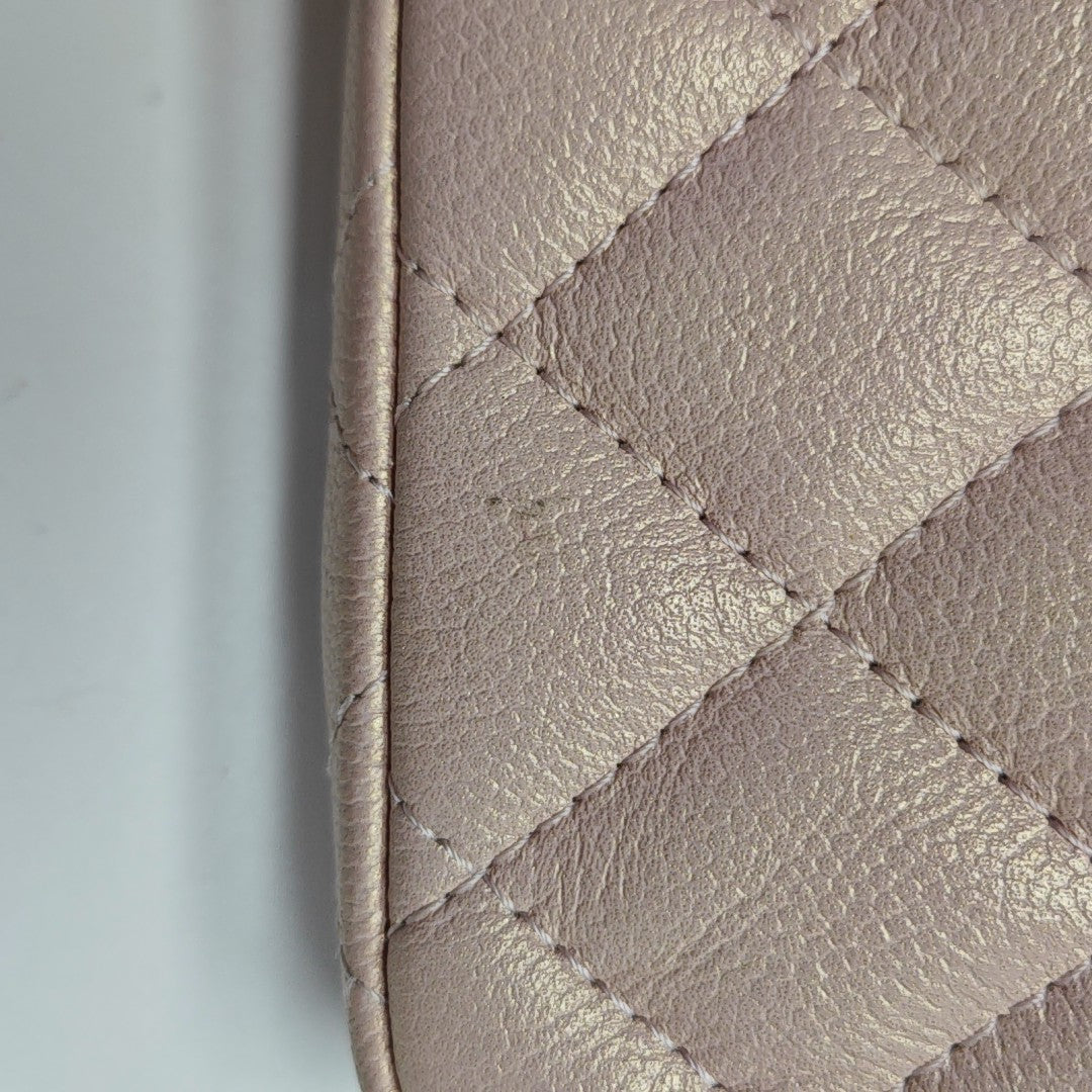 Quilted Grained Calfskin Shoulder Bag Small Pink