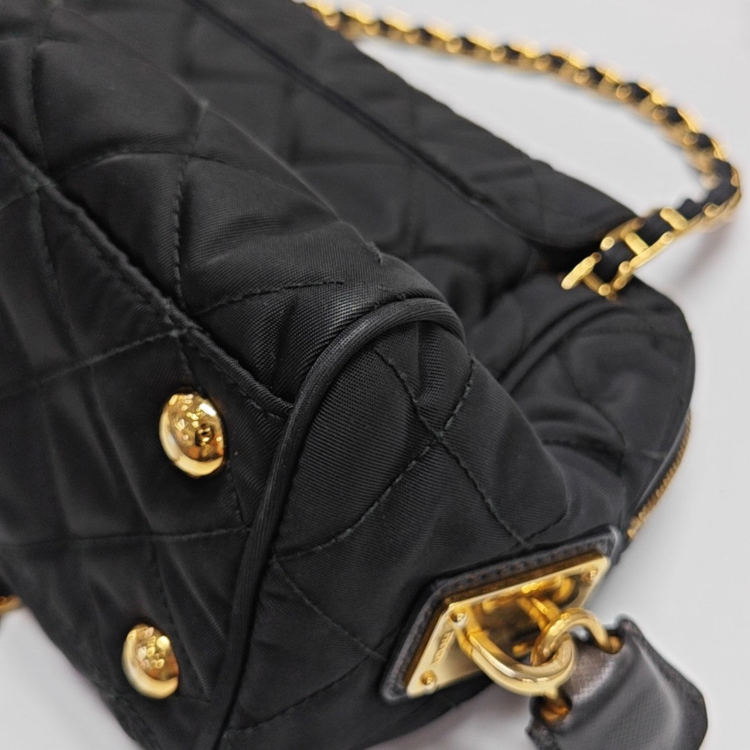 Quilted Nylon Shoulder Bag Black