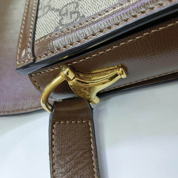 Horsebit 1955 Medium Monogram Coated Canvas Beige