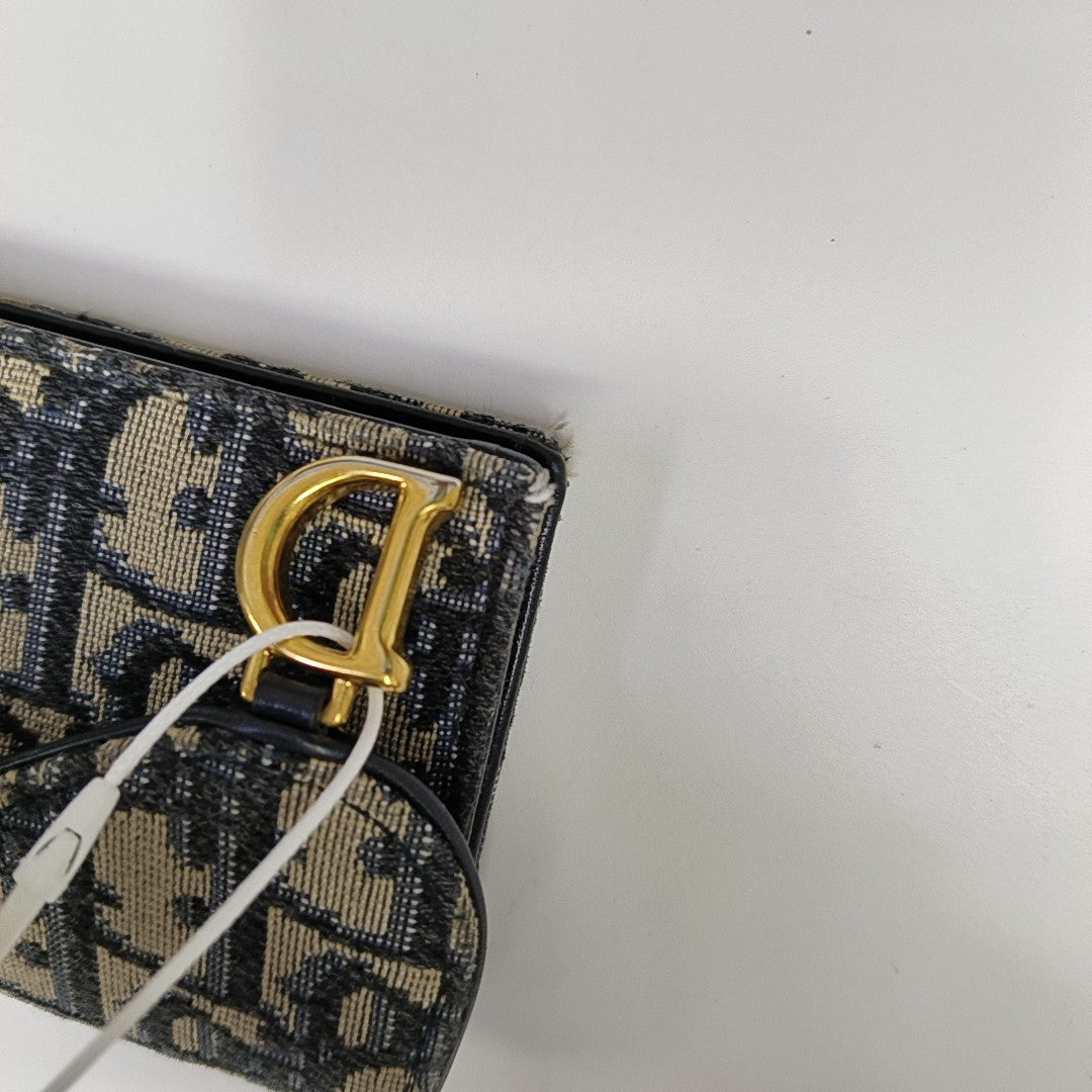 Saddle Mini Oblique Canvas Blue Wallet
