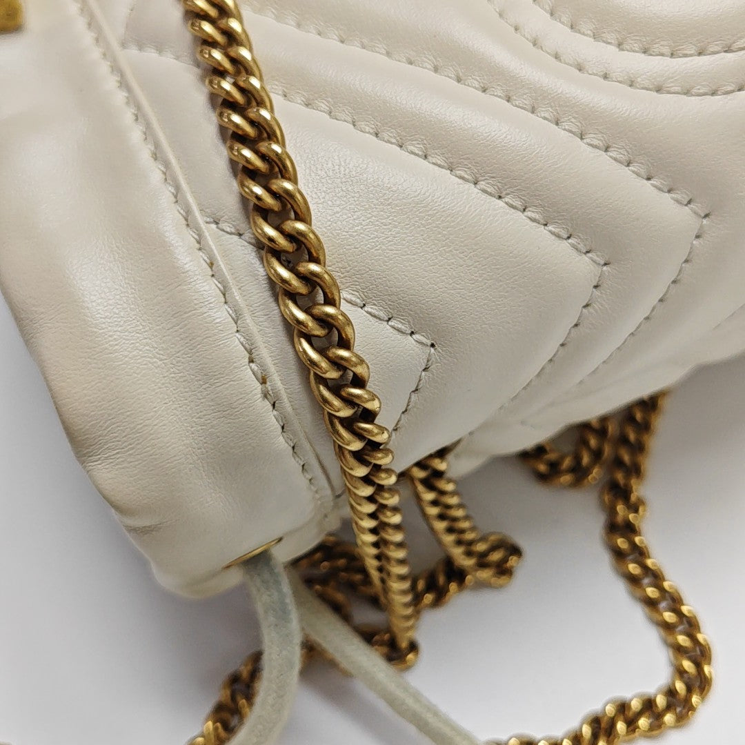 GG Marmont Mini Quilted Calfskin White